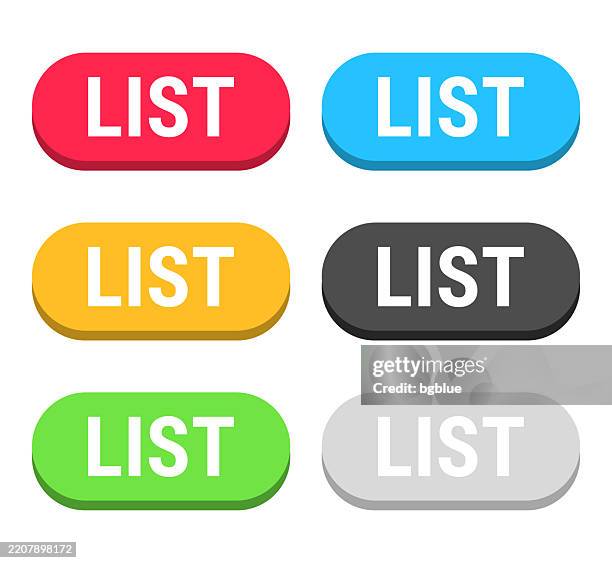 List Button Example List Colorful 3d Click Web Buttons On Blank Background High-Res Vector ...