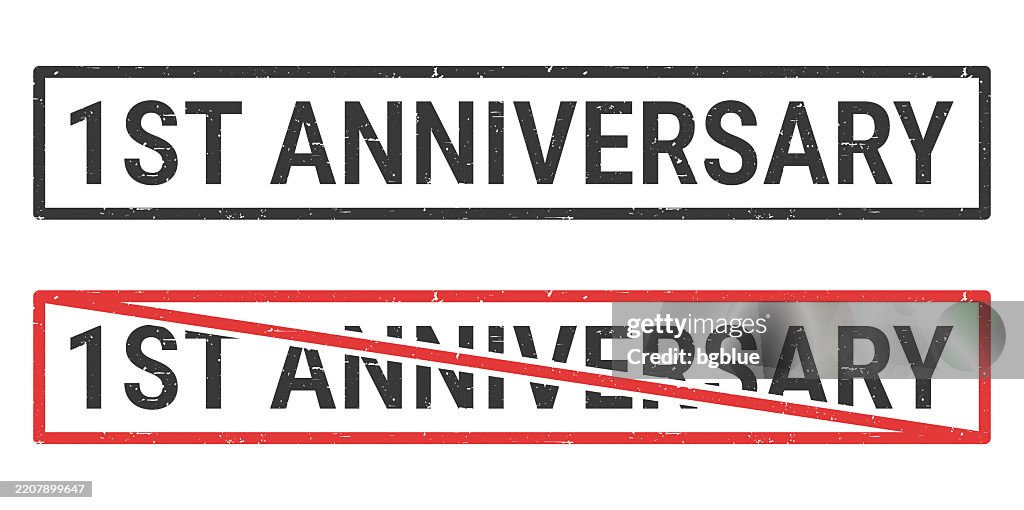 1st Anniversary - Rubber stamps with crossed out stamp on white background