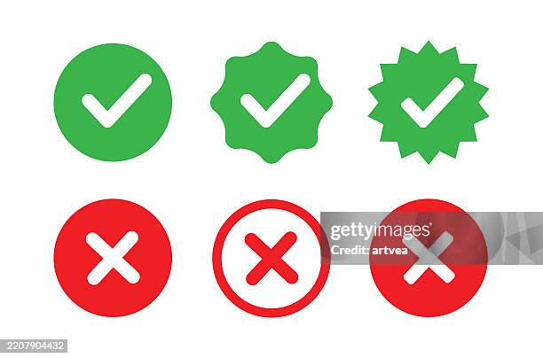 check mark and cross icon set - right wrong stock illustrations