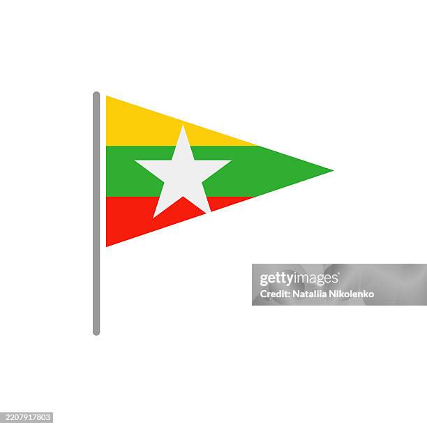 myanmar - flag pin flat triangular icon. - yangon myanmar stock illustrations