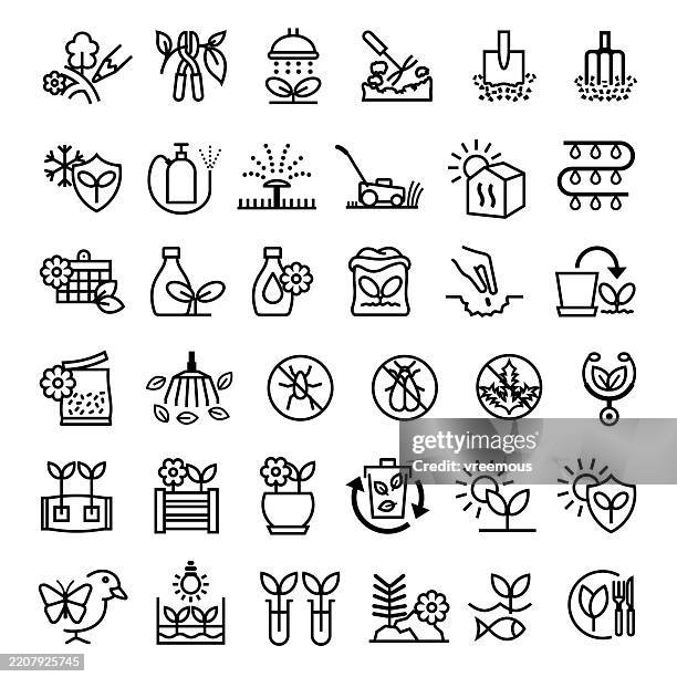 ilustrações de stock, clip art, desenhos animados e ícones de gardening and garden products icons - sprinkler
