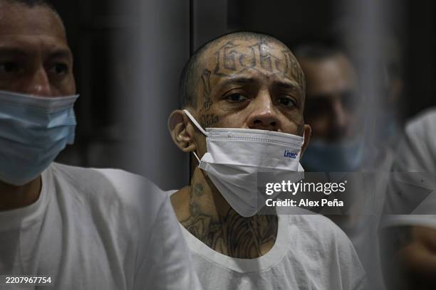 Prisoner looks out of his cell at maximum security penitentiary CECOT on April 4, 2025 in Tecoluca, San Vicente, El Salvador. Amid internal legal...