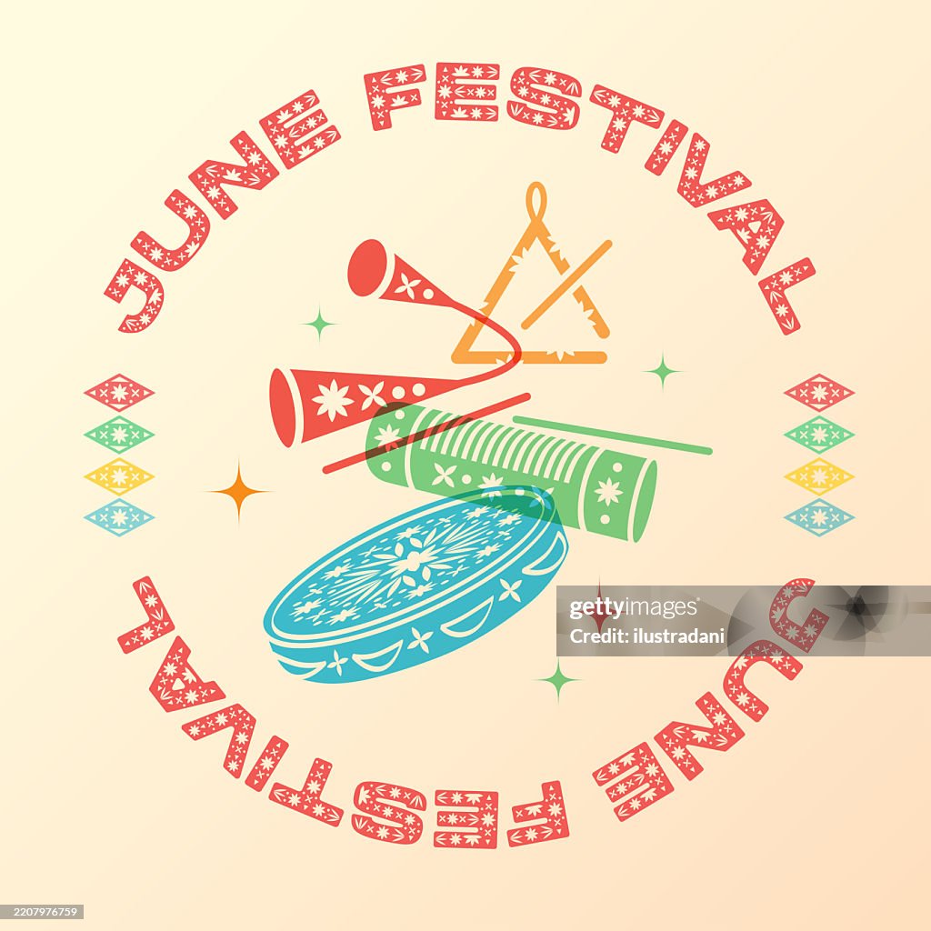 June festival template with percussion instruments in color overlay