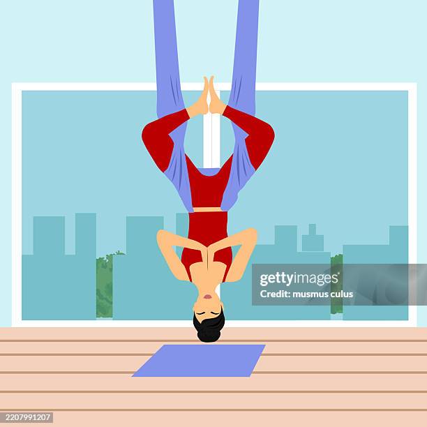 aerial yoga inversion pose - woman hammock stock illustrations
