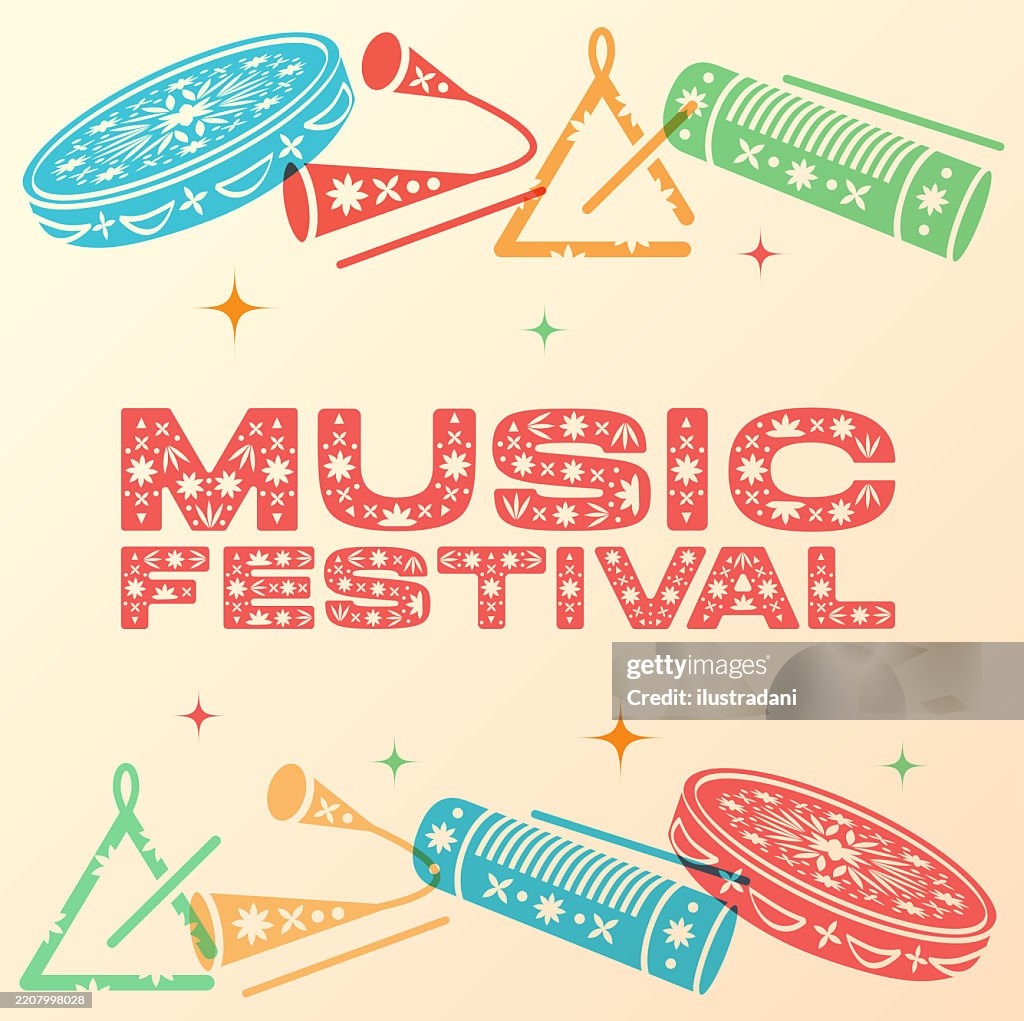 Music festival template with percussion instruments