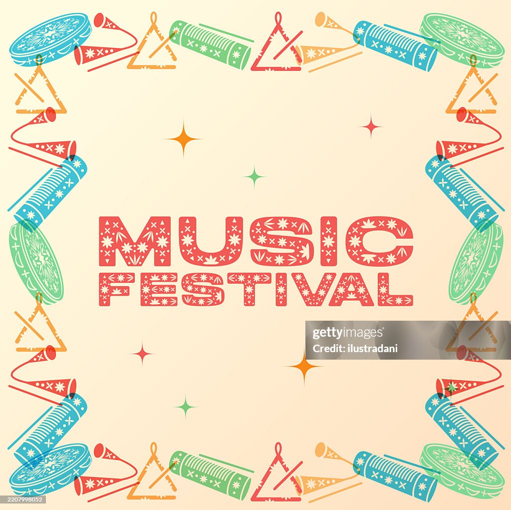 Music festival with instruments frame