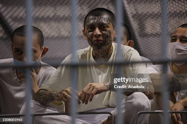 Gang member seen in a cell at the Terrorism Confinement Center in Tecoluca, in San Vicente, El Salvador on April 04, 2025. The Cecot prison was...