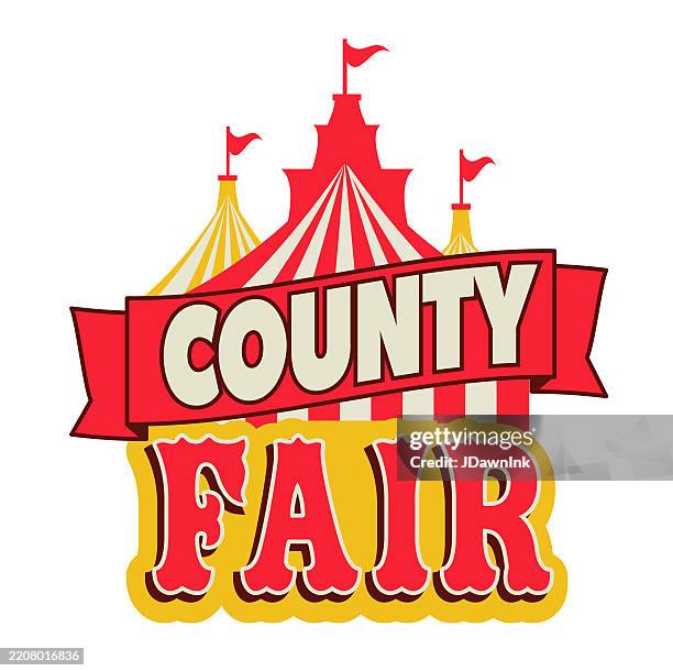 colorful county fair logo design template with carnival tent - agricultural fair stock illustrations