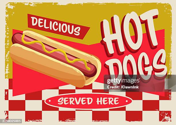 hot dogs retro fair diner schild design mit vielen texturen - imbissbude stock-grafiken, -clipart, -cartoons und -symbole