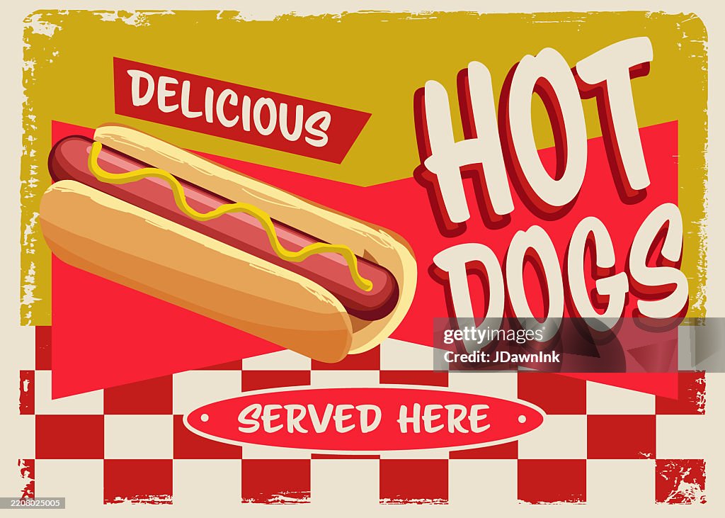 Hot Dogs retro Fair Diner sign design with lot's of textures