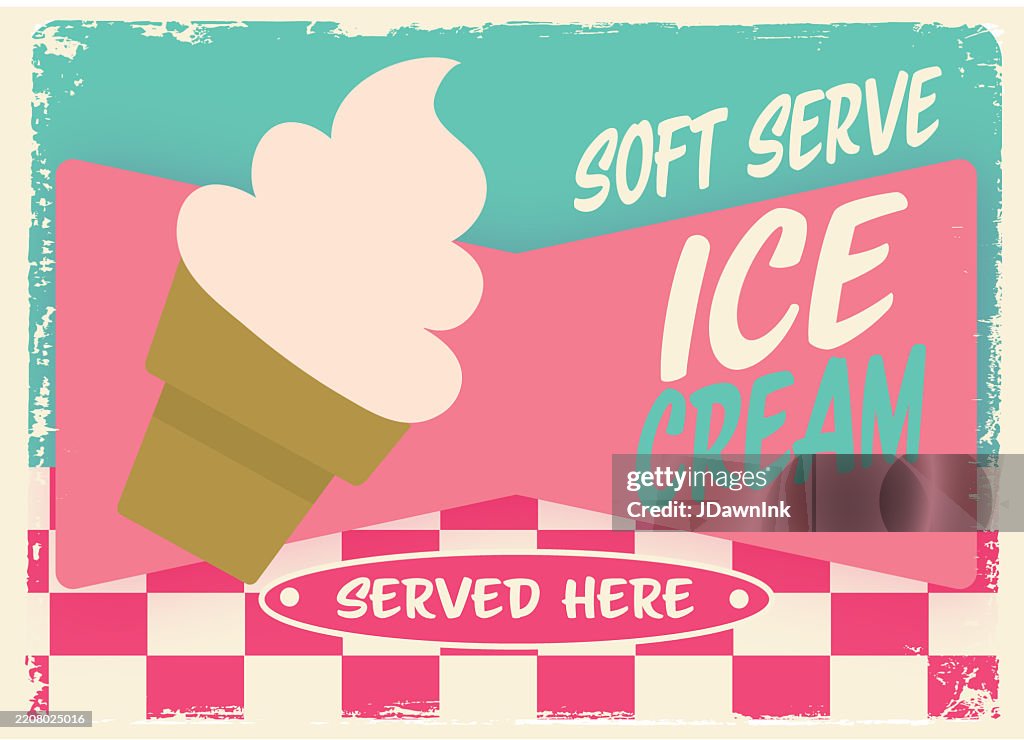 Soft Serve Ice Cream cone retro Fair Diner sign design with lot's of textures