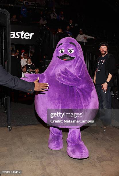 Grimace attends the 48th Annual McDonald's All-American Games with halftime performance from GloRilla at Barclays Center on April 01, 2025 in New...