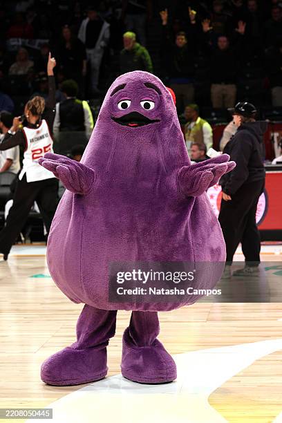 Grimace attends the 48th Annual McDonald's All-American Games with halftime performance from GloRilla at Barclays Center on April 01, 2025 in New...