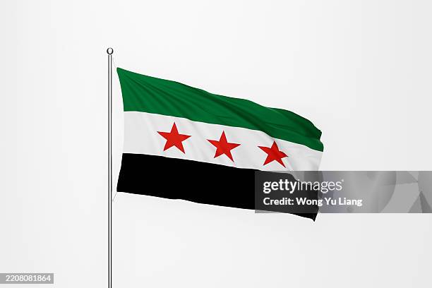 new syrian flag on white background - all middle eastern flags stock pictures, royalty-free photos & images