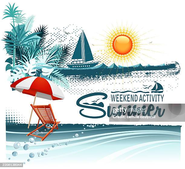garden beach weekend - summer umbrella stock illustrations