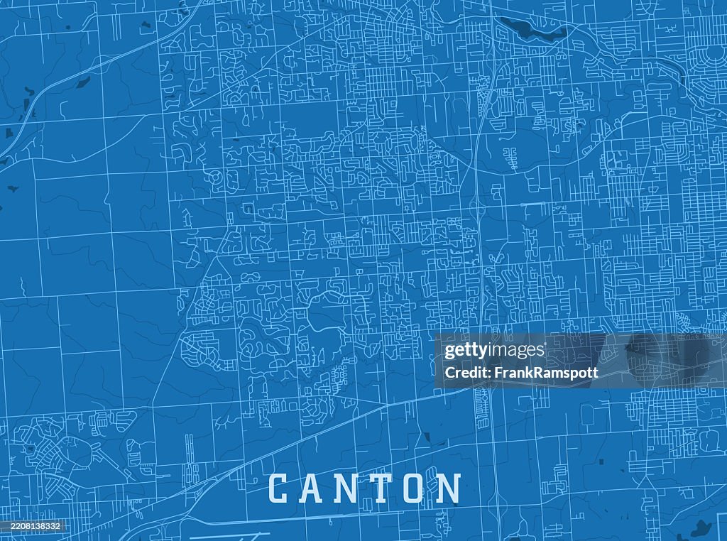 Canton MI City Vector Road Map Blue Horizontal