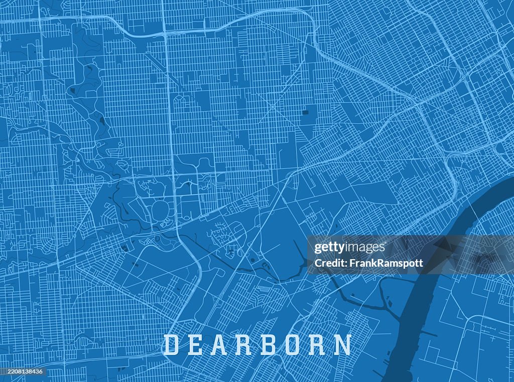 Dearborn MI City Vector Road Map Blue Horizontal