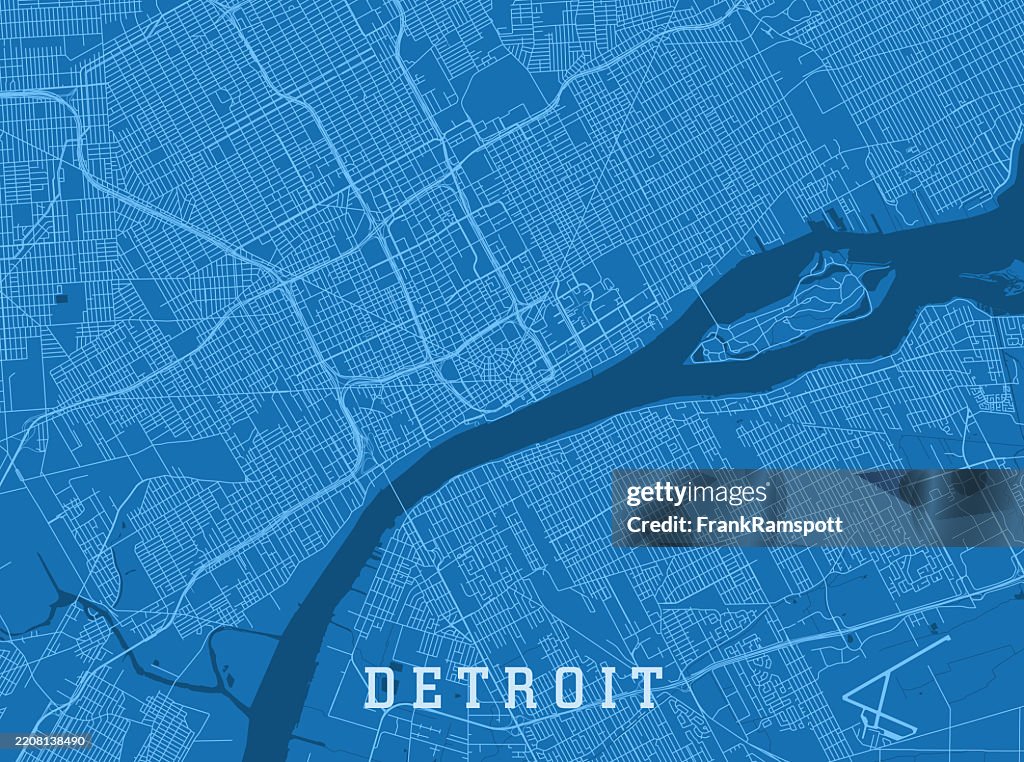 Detroit MI City Vector Road Map Blue Horizontal