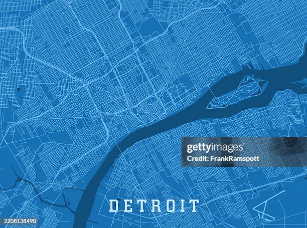 detroit mi city vector road map blue horizontal - detroit streets stock illustrations