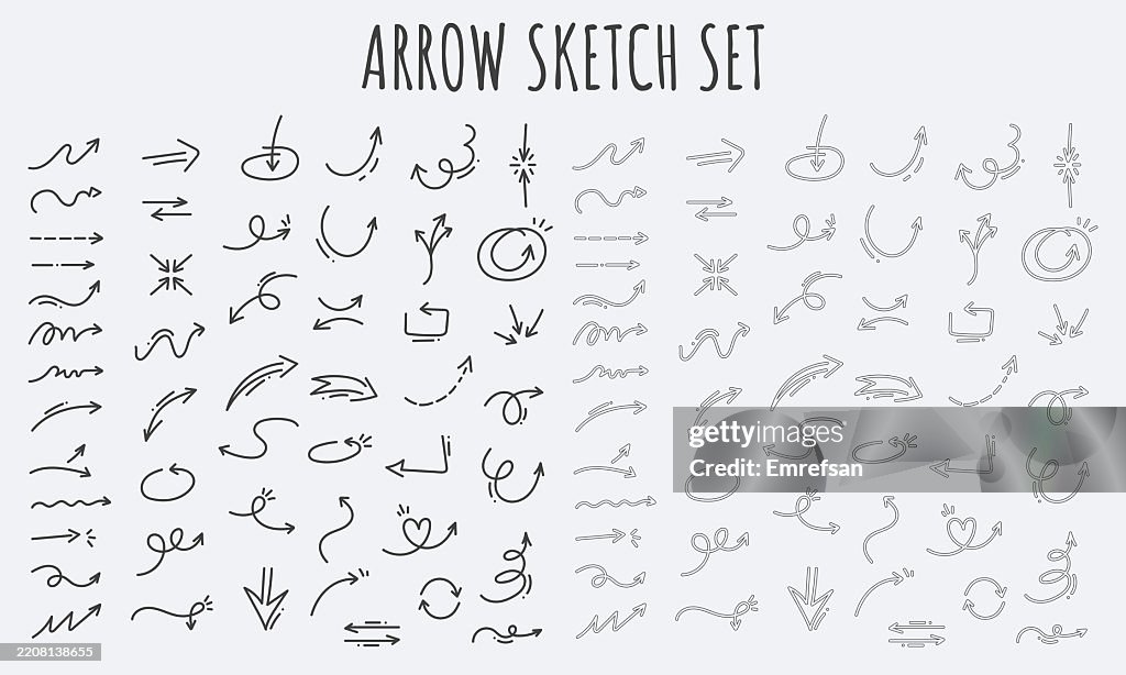 手描き矢印落書きセット – スケッチ スタイル ベクトル矢印コレクション