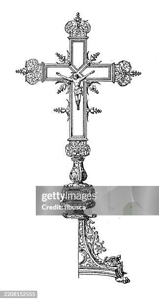 decorated metal objects, utensils, tools: crucifix - crucifix stock illustrations