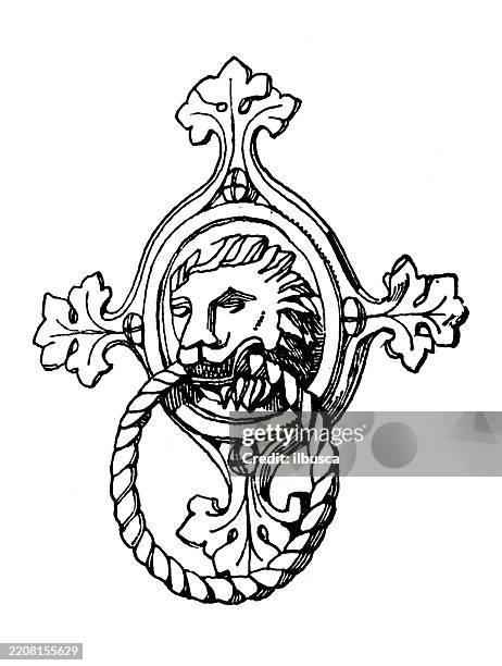 decorated metal objects, utensils, tools: door knocker - door knocker stock illustrations