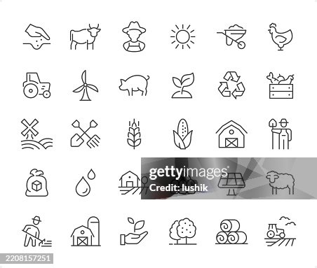 Farming icon set. Editable stroke weight. Pixel perfect icons. Farming icon set. Editable stroke weight. Pixel perfect icons.