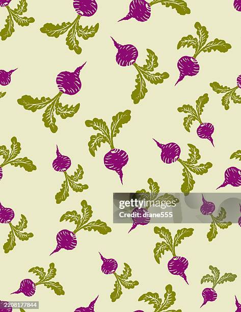 linocut beets seamless background pattern - beetroot stock illustrations