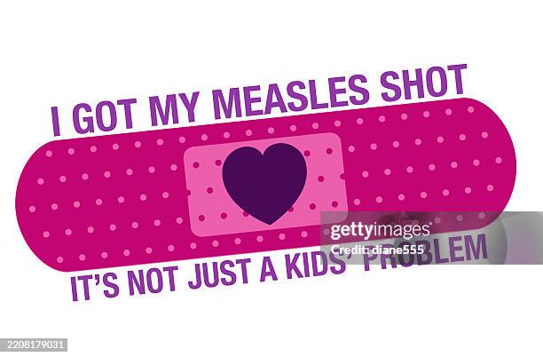 measles vaccine badge or sticker - vaccine sticker stock illustrations