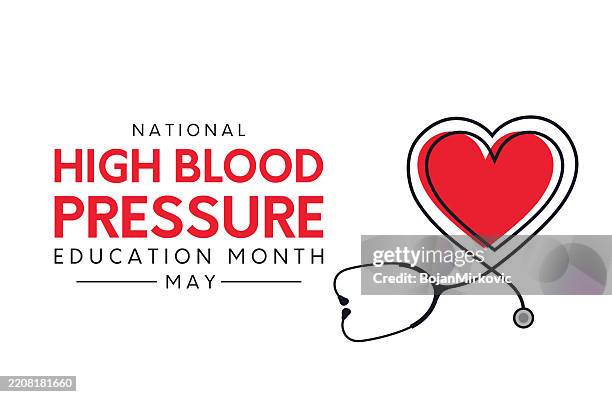 high blood pressure education month card, may. vector - cholesterol stock illustrations