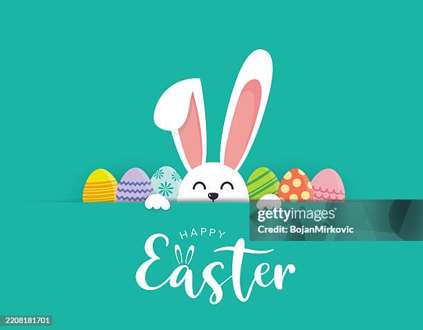 easter poster, background with rabbit and eggs. vector - easter bunny stock illustrations