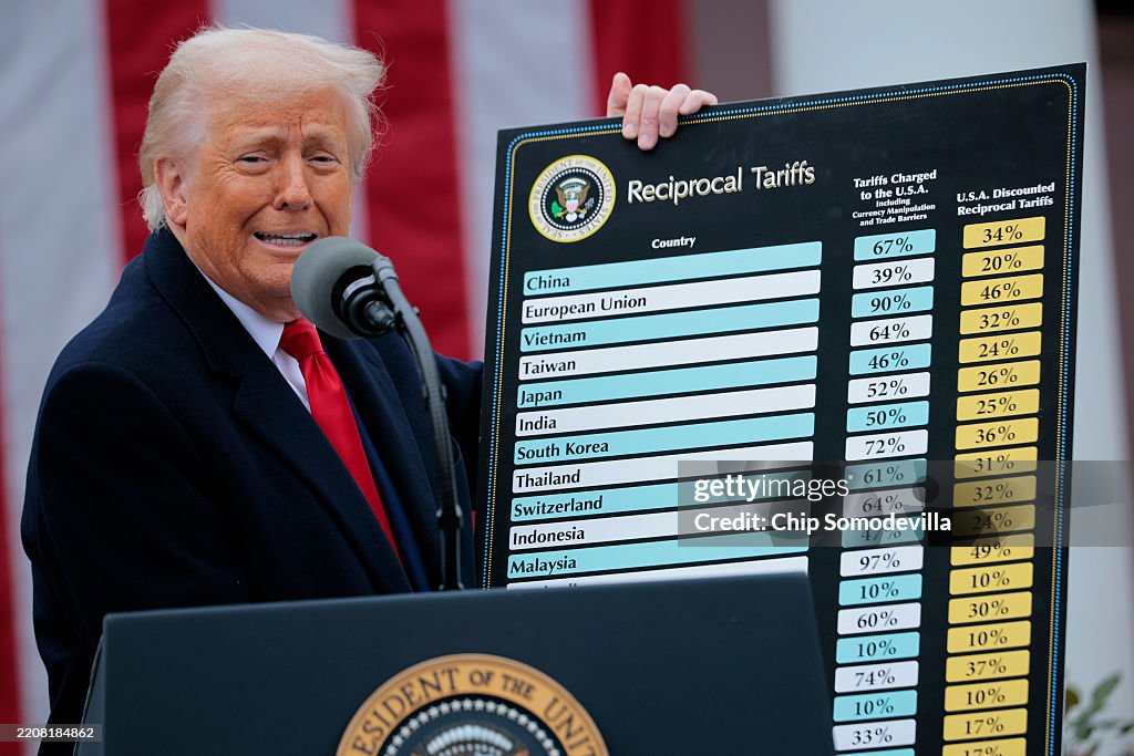 President Trump Holds "Make America Wealthy Again Event" In White House Rose Garden