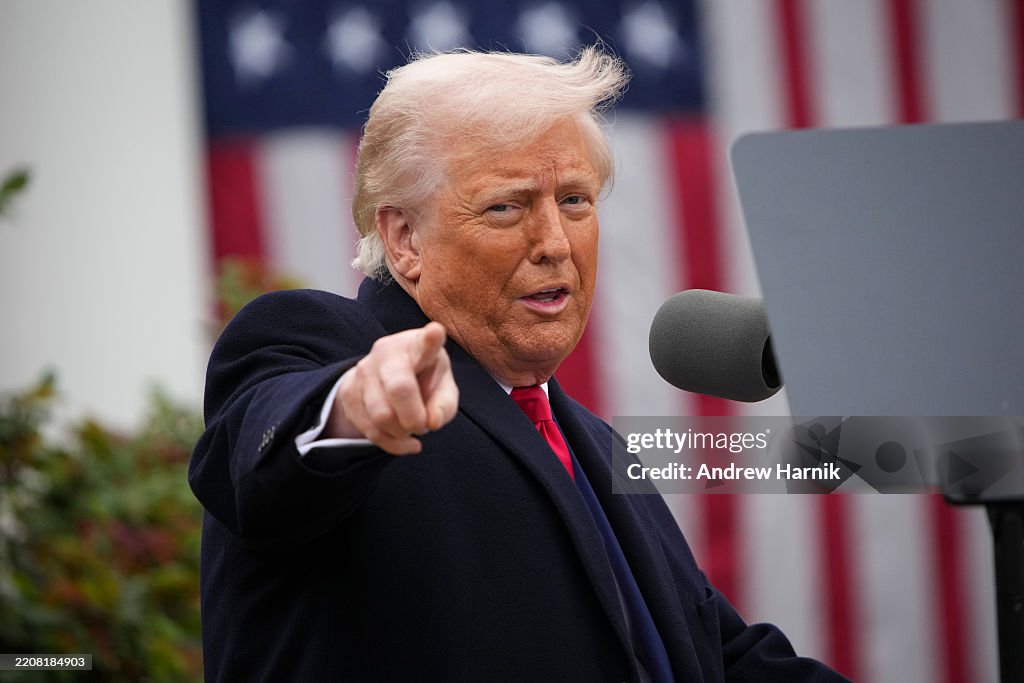 President Trump Holds "Make America Wealthy Again Event" In White House Rose Garden