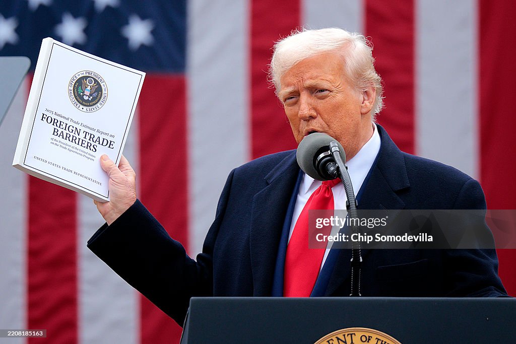 President Trump Holds "Make America Wealthy Again Event" In White House Rose Garden