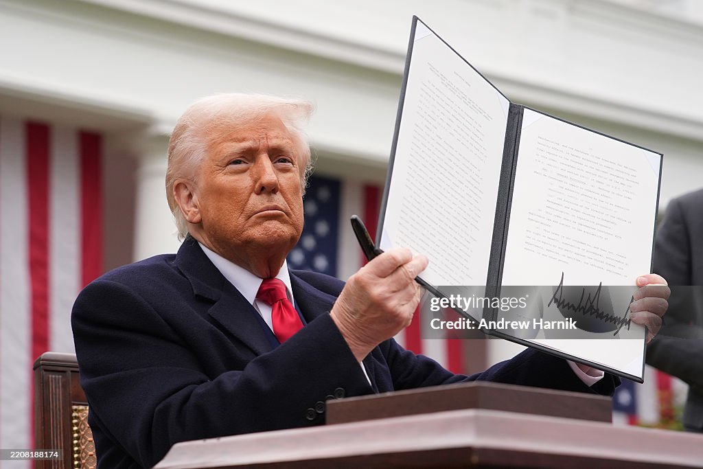 President Trump Holds "Make America Wealthy Again Event" In White House Rose Garden