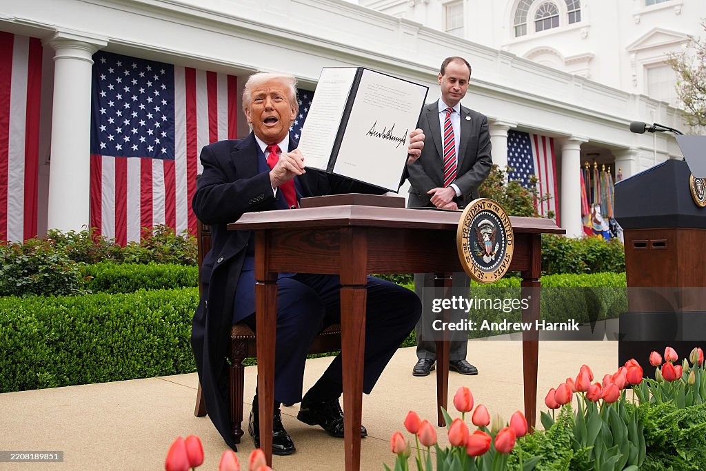 President Trump Holds "Make America Wealthy Again Event" In White House Rose Garden