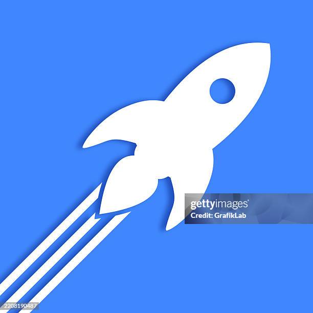 minimalistic illustration rocket launching gradient background - shuttle takeoff stock illustrations
