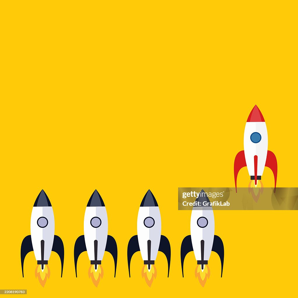 Rocket Standing Out From Group Yellow Background