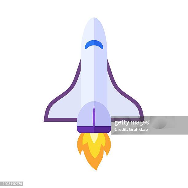 start des space shuttles mit leuchtendem flammenweißem hintergrund - raketentriebwerk stock-grafiken, -clipart, -cartoons und -symbole