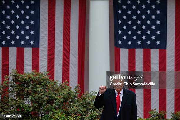 President Donald Trump speaks during a “Make America Wealthy Again” trade announcement event in the Rose Garden at the White House on April 2, 2025...