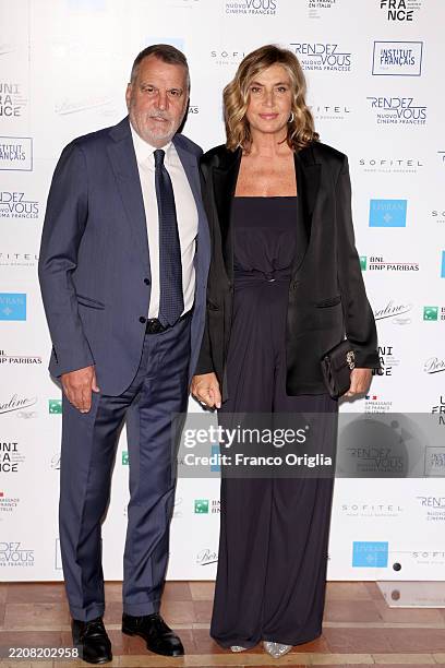 Marco Tardelli and Myrta Merlino attend 15th Rendez-Vous Festival - Nuovo Cinema Francese - Opening at Palazzo Farnese on April 02, 2025 in Rome,...
