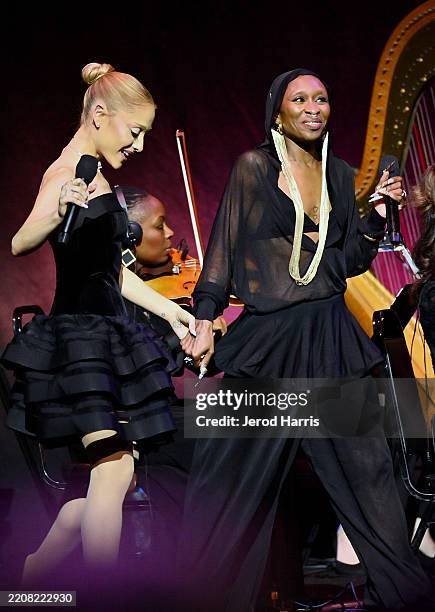 Cynthia Erivo and Ariana Grande speak onstage during CinemaCon 2025 - Universal Pictures and Focus Features Invites You to a Special Presentation...