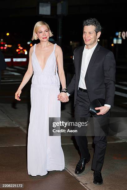 Michelle Williams and Thomas Kail seen in Chelsea on April 02, 2025 in New York City.