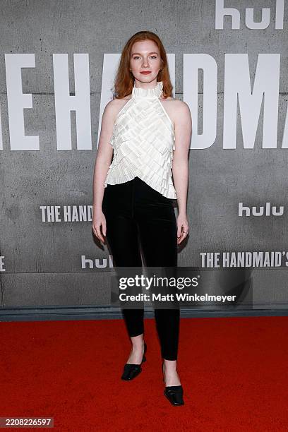 Annalise Basso attends Hulu's season 6 premiere of "The Handmaid's Tale" at TCL Chinese Theatre on April 02, 2025 in Hollywood, California.