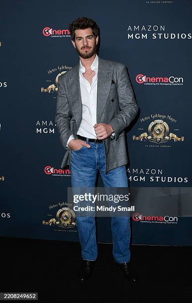 Andrew Garfield promotes the upcoming film "After the Hunt" at the Amazon MGM Studios presentation during CinemaCon, the official convention Cinema...