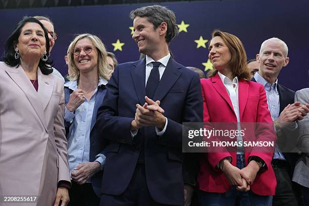 President of Ensemble Pour la Republique parliamentary group Gabriel Attal Georgia's former President Salome Zurabishvili , France's Minister of...