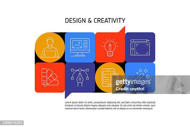 graphic design and creativity concept banner design. designer, computer, colors, inspiration - creative director stock illustrations