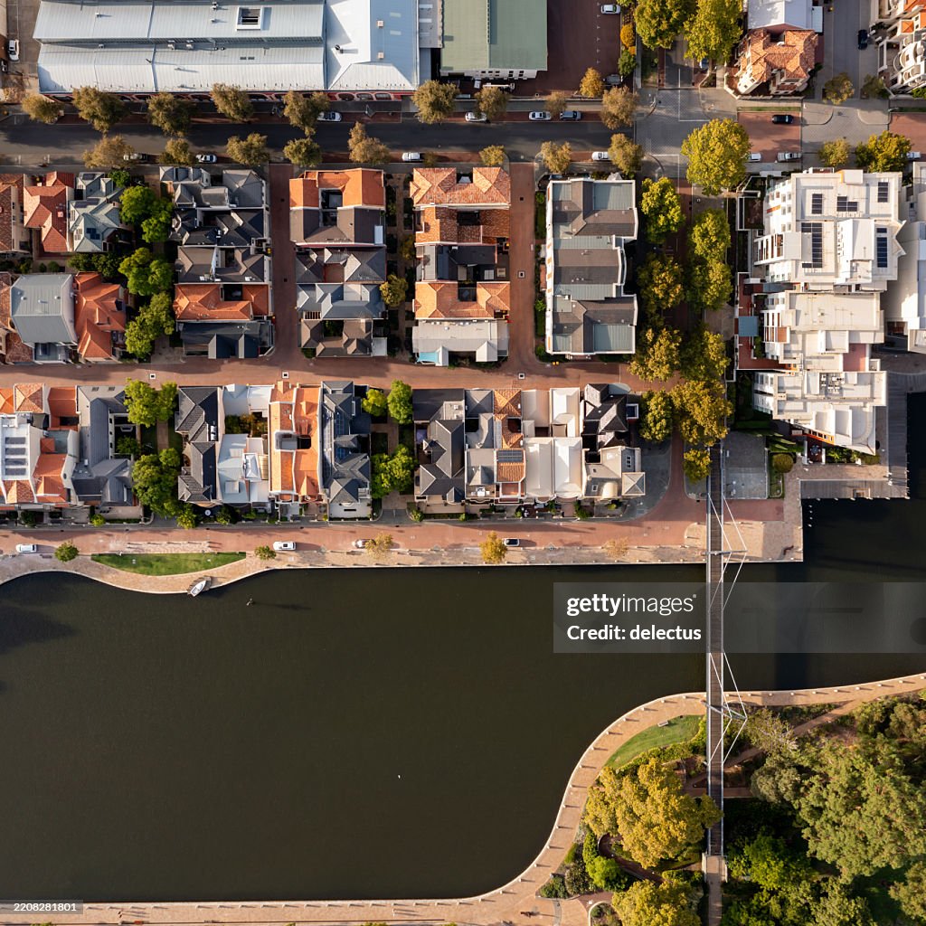 Aerial View from waterfront residential area in East Perth.