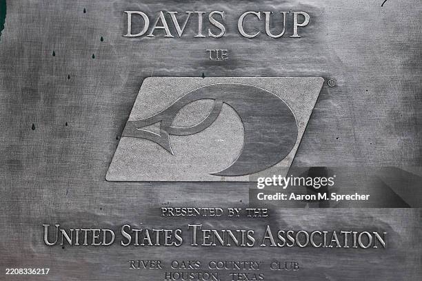 Detail of the 1936 Davis Cup plaque on the wall on Day 3 of the Fayez Sarofim & Co. U.S. Men's Clay Court Championship at River Oaks Country Club on...