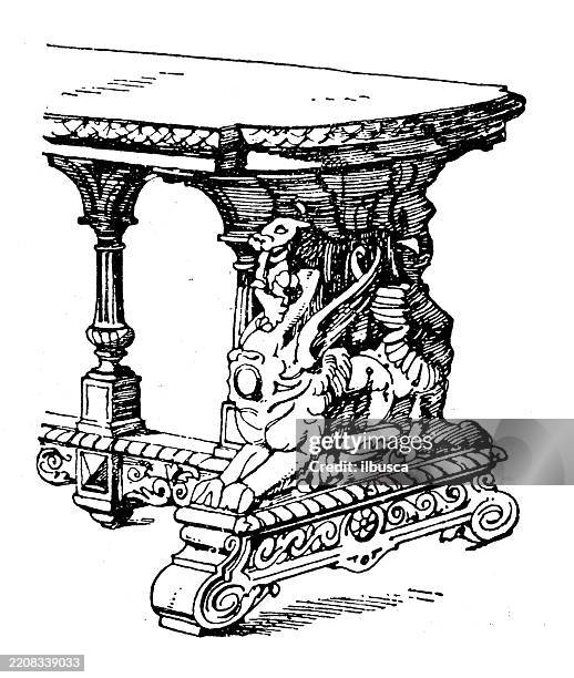 decorated objects, furniture: table, desk - stone table stock illustrations